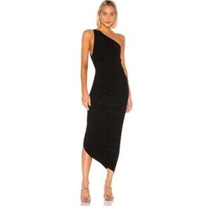 Norma Kamali Black One-Shoulder Ruched Midi Dress